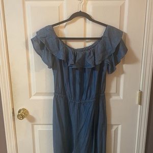 Loft Chambray-Like Jumpsuit Wide Leg Off the Shoulder